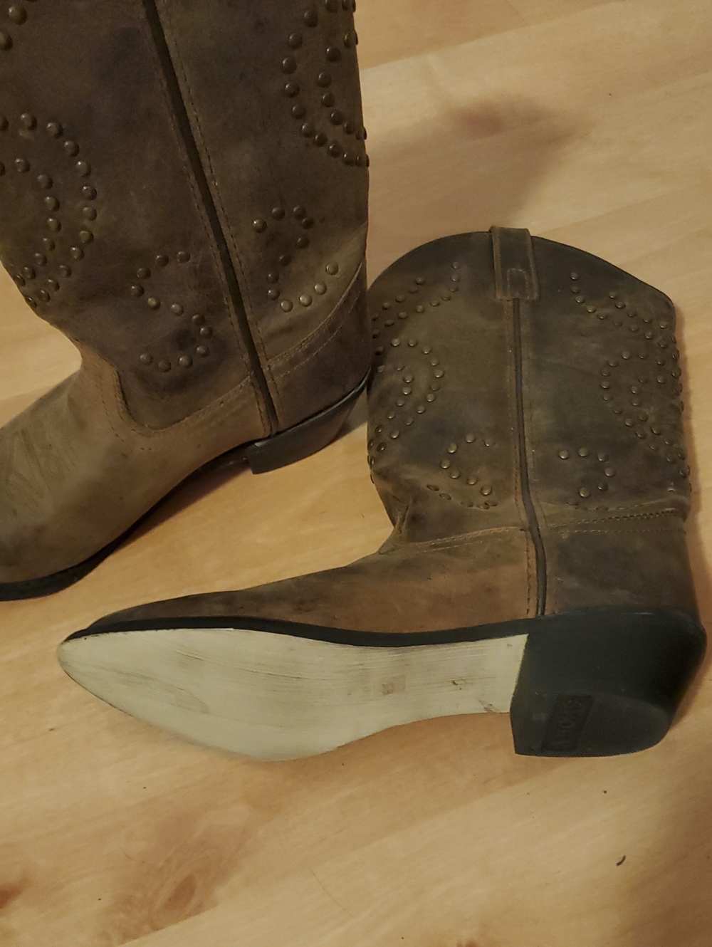 Women's Brown Studded Western Ankle Boots - Picture 2 of 5